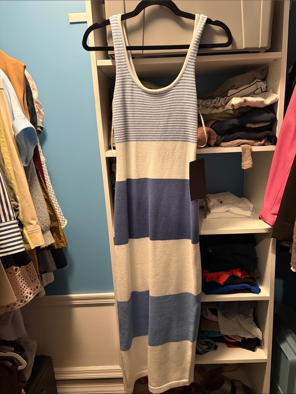 Lulu's Blue and White Striped Knit Midi Dress